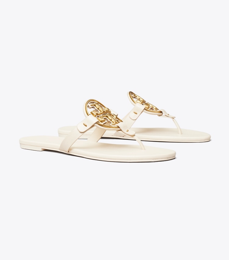 TORY BURCH WOMEN'S MILLER SOFT METAL LOGO SANDAL - New Cream / Gold - Click Image to Close