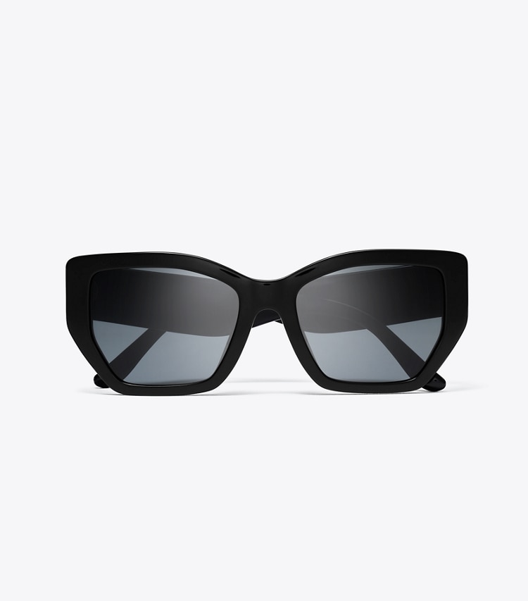 TORY BURCH WOMEN'S KIRA OVERSIZED GEOMETRIC SUNGLASSES - Black/Solid Grey