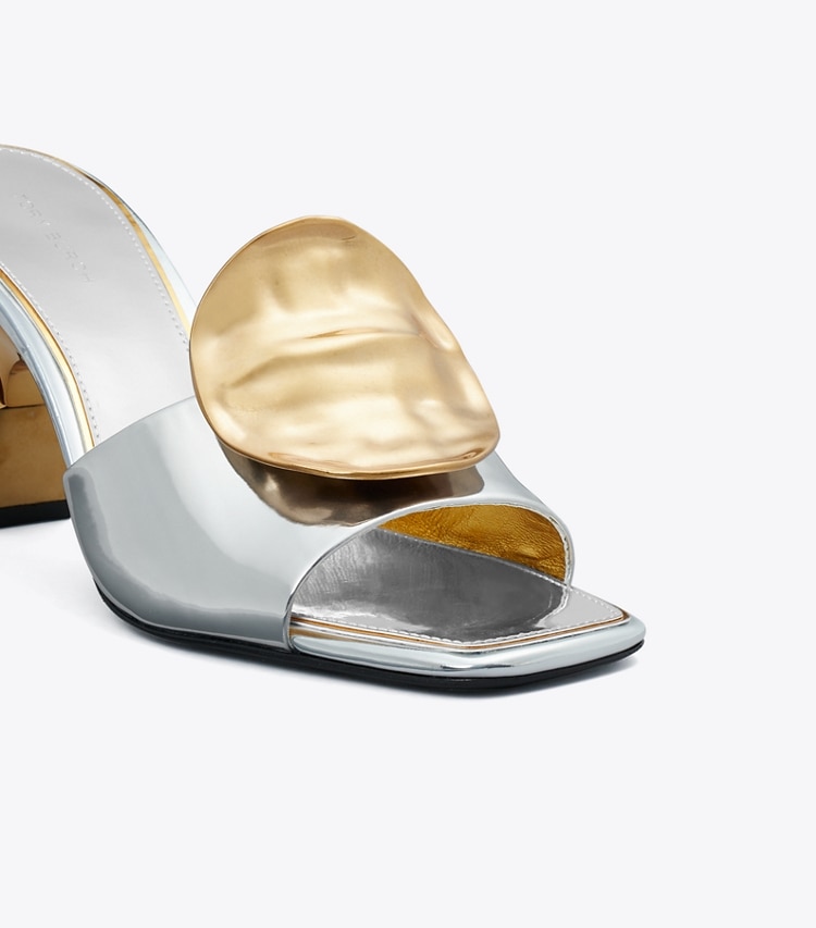 TORY BURCH WOMEN'S PATOS MISMATCHED HEEL SANDAL - Argento / Gold / Gold