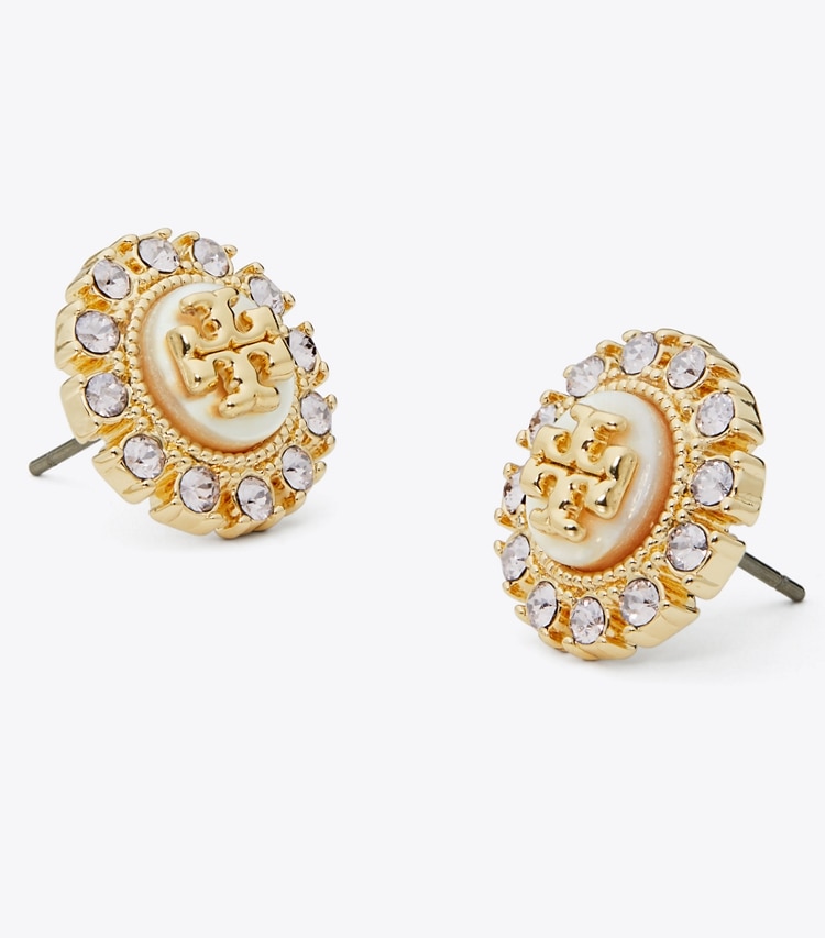 TORY BURCH WOMEN'S KIRA CRYSTAL STUD EARRING - Tory Gold / Mop / Crystal