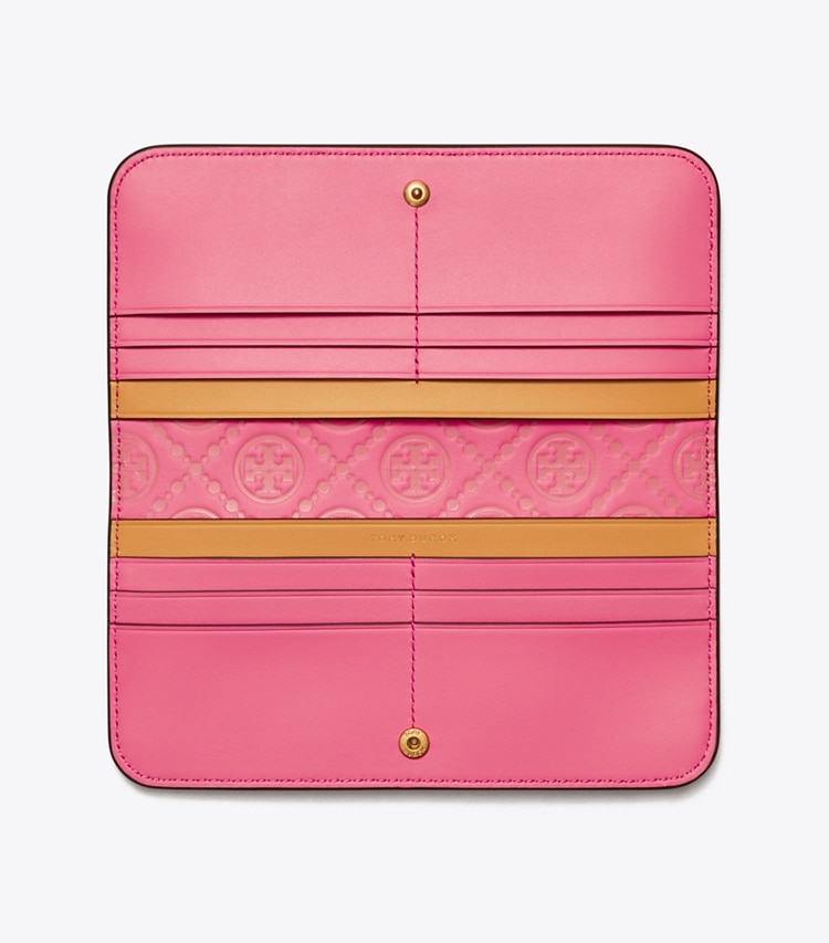 TORY BURCH WOMEN'S T MONOGRAM CONTRAST EMBOSSED ZIP SLIM WALLET - Pink Fluorite