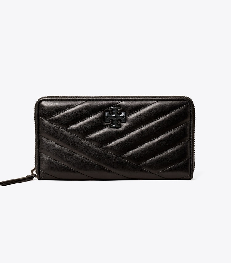 TORY BURCH WOMEN'S KIRA CHEVRON POWDER-COATED ZIP CONTINENTAL WALLET - Black