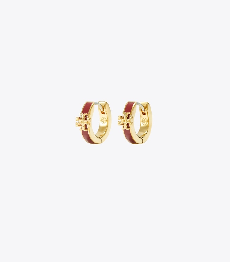 TORY BURCH WOMEN'S KIRA ENAMEL HUGGIE EARRING - Tory Gold / Sun-Dried Tomato - Click Image to Close