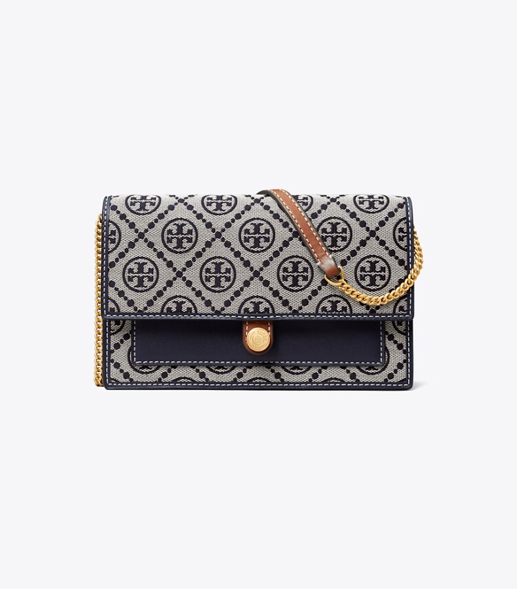 TORY BURCH WOMEN'S T MONOGRAM JACQUARD CHAIN WALLET - Tory Navy