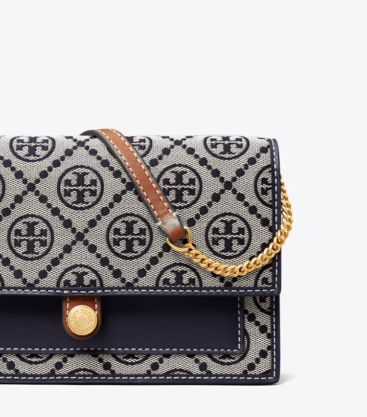 TORY BURCH WOMEN'S T MONOGRAM JACQUARD CHAIN WALLET - Tory Navy