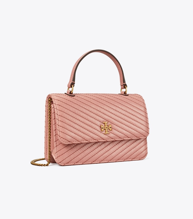 TORY BURCH WOMEN'S MINI KIRA MOTO QUILT TOP HANDLE CHAIN WALLET - Pink Magnolia