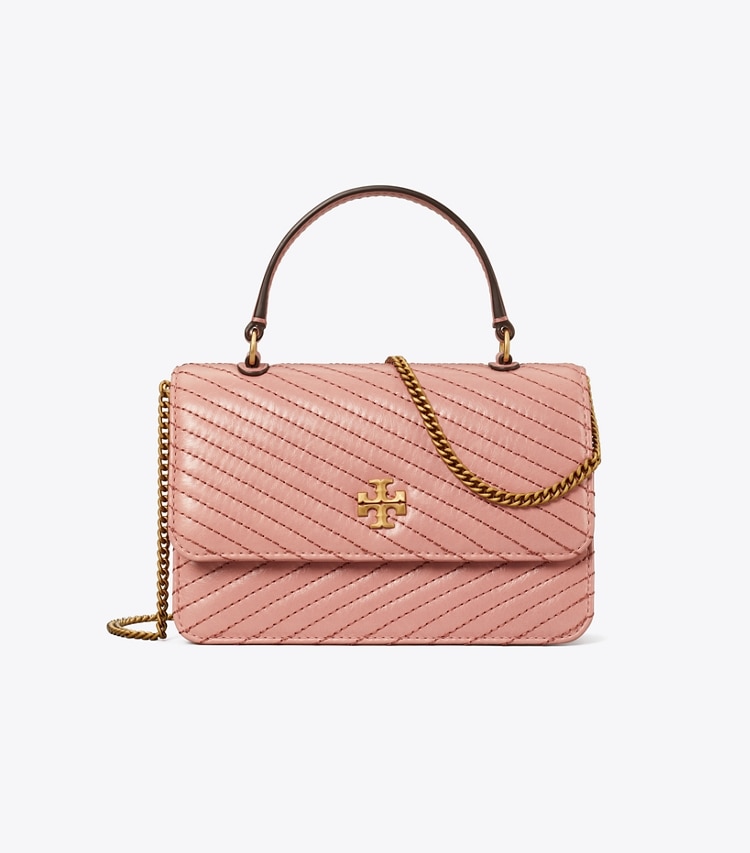 TORY BURCH WOMEN'S MINI KIRA MOTO QUILT TOP HANDLE CHAIN WALLET - Pink Magnolia