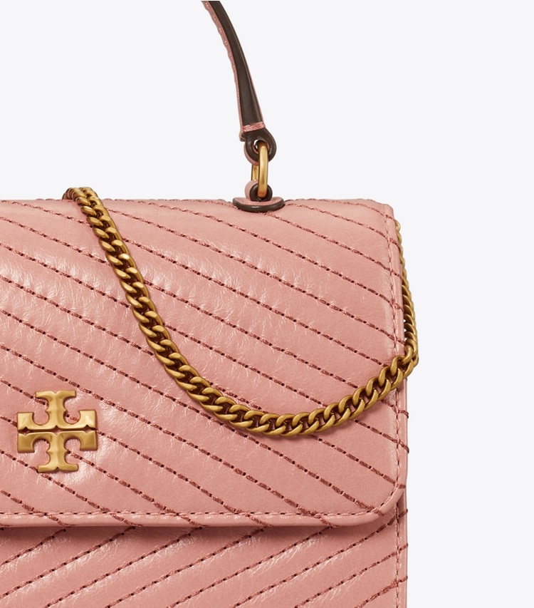 TORY BURCH WOMEN'S MINI KIRA MOTO QUILT TOP HANDLE CHAIN WALLET - Pink Magnolia