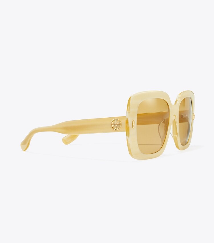 TORY BURCH WOMEN'S MILLER OVERSIZED SQUARE SUNGLASSES - Ivory Horn/Ochre