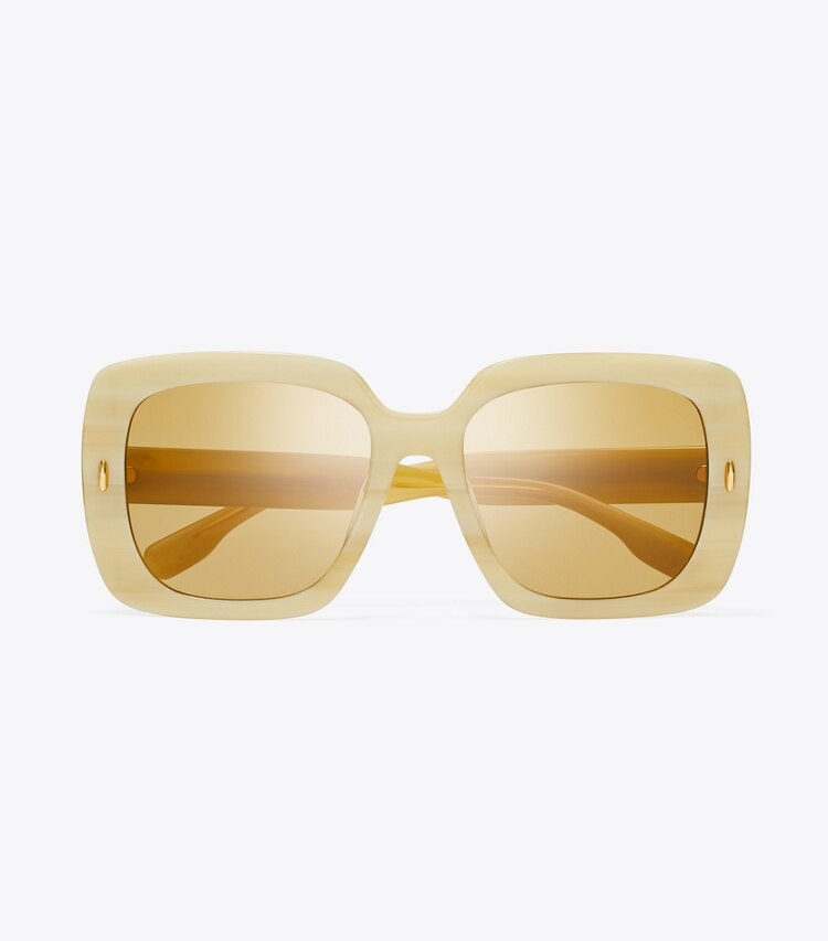 TORY BURCH WOMEN'S MILLER OVERSIZED SQUARE SUNGLASSES - Ivory Horn/Ochre