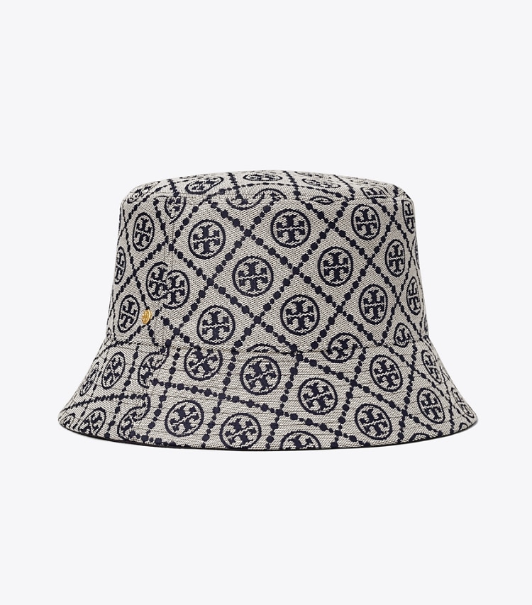 TORY BURCH WOMEN'S SHORT-BRIM T MONOGRAM BUCKET HAT - Tory Navy - Click Image to Close