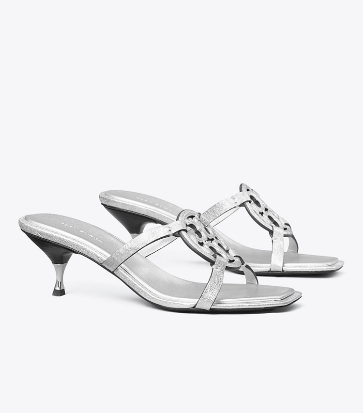 TORY BURCH WOMEN'S MILLER BOMBe LOW HEEL SANDAL - Silver - Click Image to Close