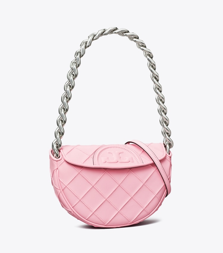 TORY BURCH WOMEN'S MINI FLEMING SOFT CRESCENT BAG - Plie Pink - Click Image to Close