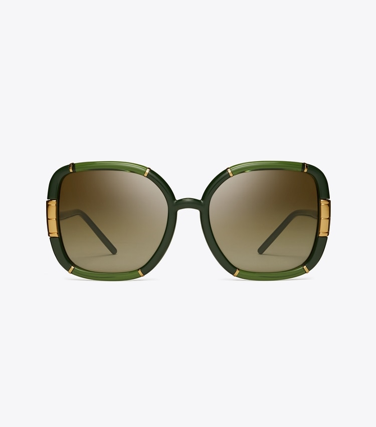 TORY BURCH WOMEN'S ELEANOR OVERSIZED SQUARE SUNGLASSES - Olive - Click Image to Close