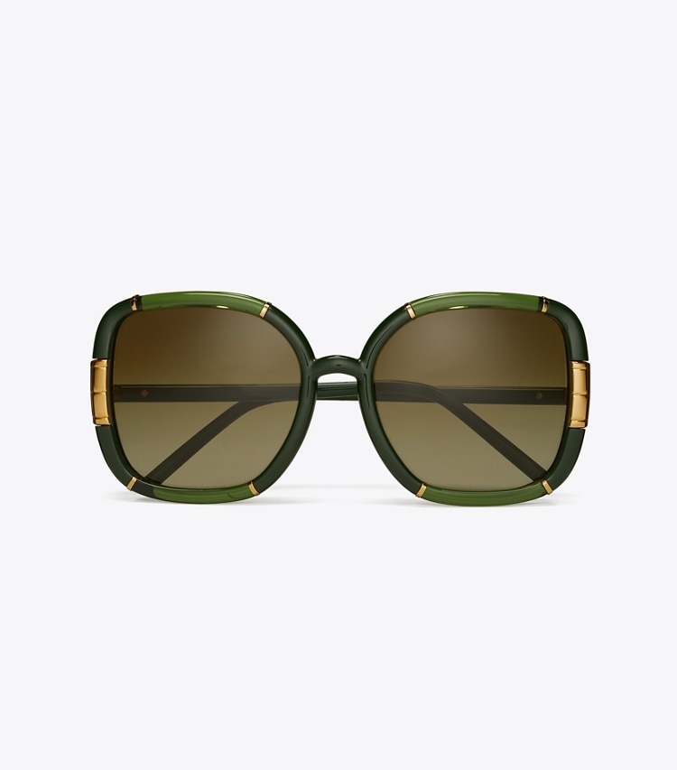 TORY BURCH WOMEN'S ELEANOR OVERSIZED SQUARE SUNGLASSES - Olive