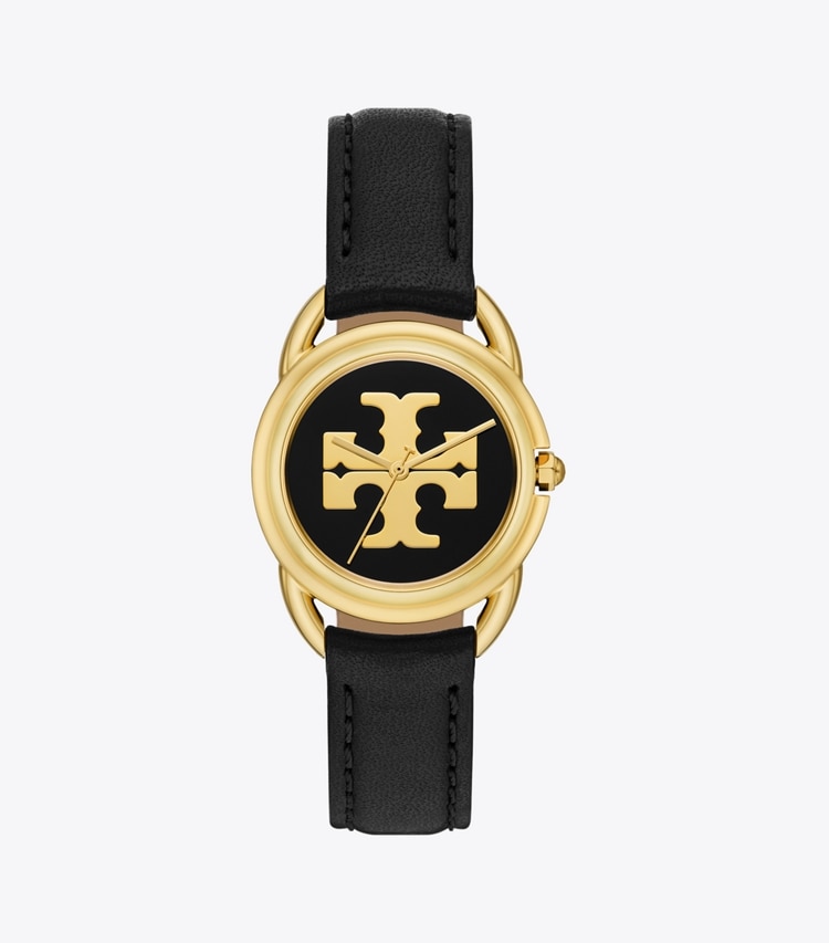 TORY BURCH WOMEN'S MILLER WATCH, LEATHER / GOLD-TONE STAINLESS STEEL - Black/Gold