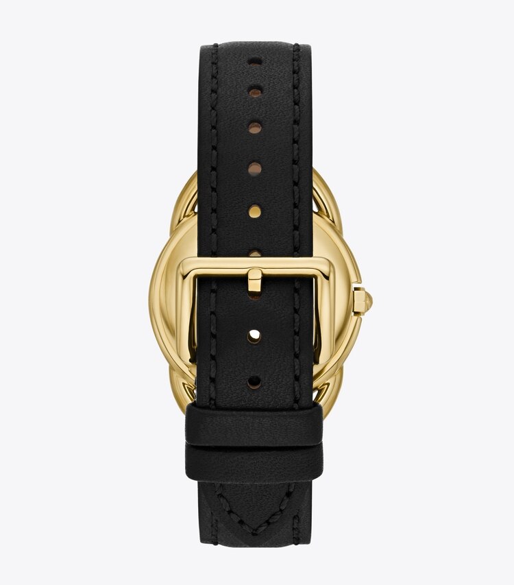 TORY BURCH WOMEN'S MILLER WATCH, LEATHER / GOLD-TONE STAINLESS STEEL - Black/Gold