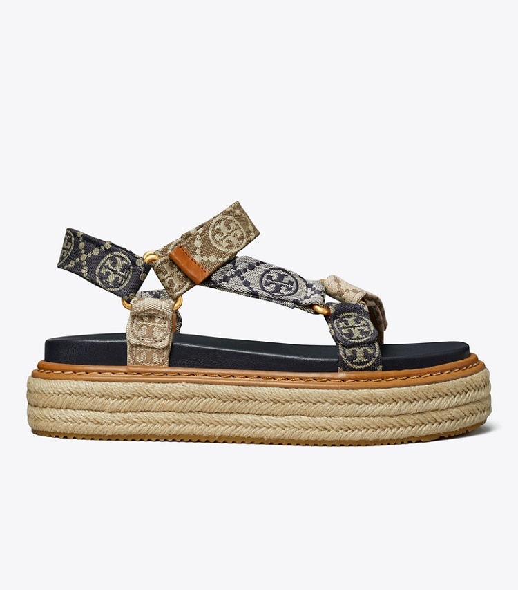 TORY BURCH WOMEN'S T MONOGRAM ROPE SPORT SANDAL - Perfect Navy / Inverse Navy / Hazelnut