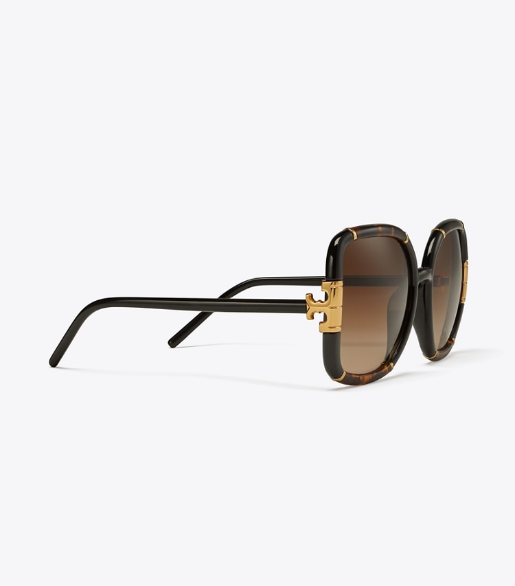 TORY BURCH WOMEN'S ELEANOR OVERSIZED SQUARE SUNGLASSES - Dark Tortoise/Black