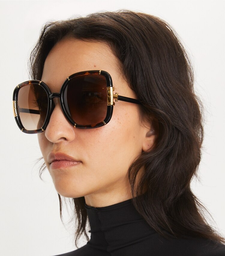 TORY BURCH WOMEN'S ELEANOR OVERSIZED SQUARE SUNGLASSES - Dark Tortoise/Black