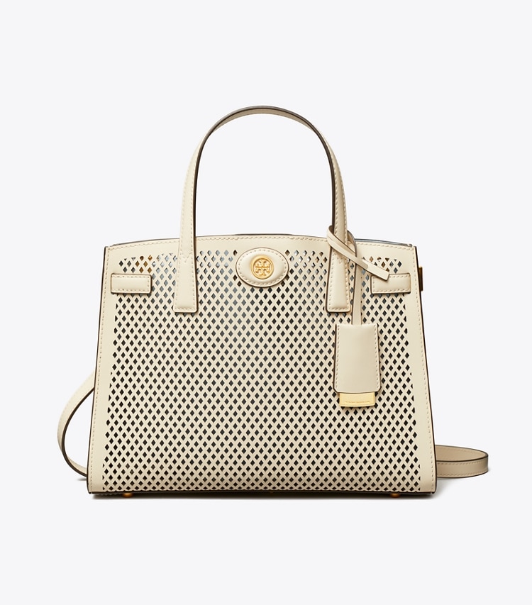 TORY BURCH WOMEN'S SMALL ROBINSON PERFORATED SATCHEL - Light Cream