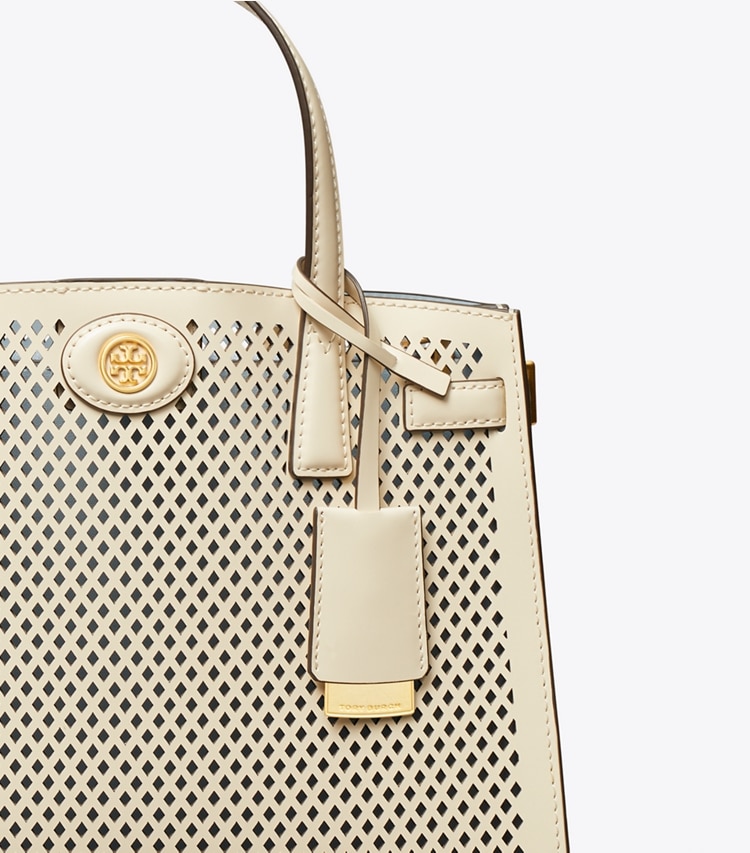 TORY BURCH WOMEN'S SMALL ROBINSON PERFORATED SATCHEL - Light Cream