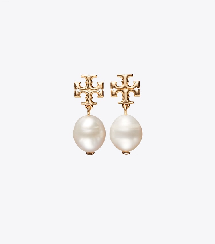 TORY BURCH WOMEN'S KIRA PEARL DROP EARRING - Tory Gold/Ivory - Click Image to Close