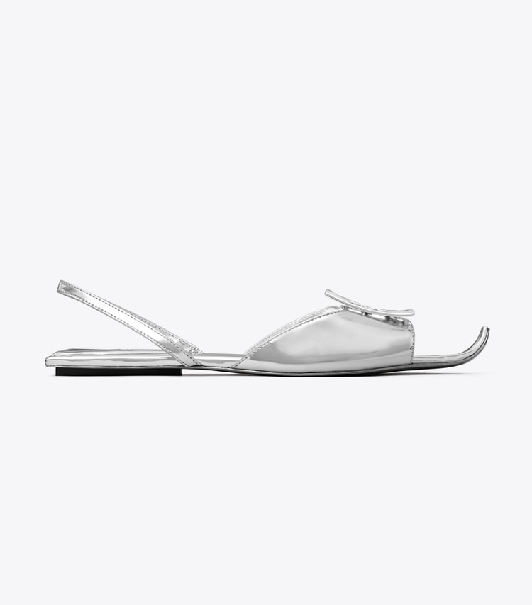 TORY BURCH WOMEN'S LOGO FLAT SLINGBACK SANDAL - Silver / Silver