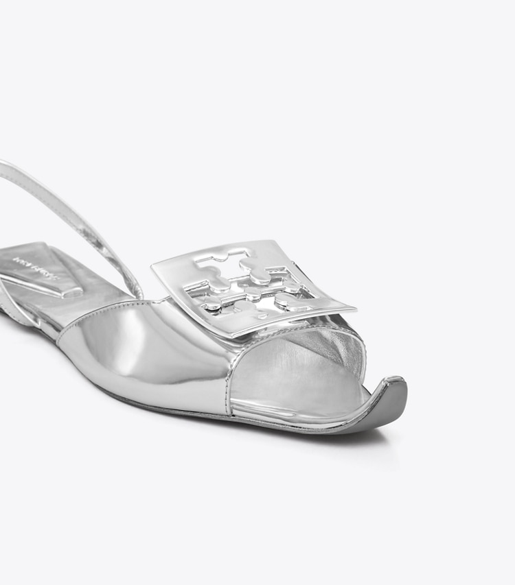 TORY BURCH WOMEN'S LOGO FLAT SLINGBACK SANDAL - Silver / Silver