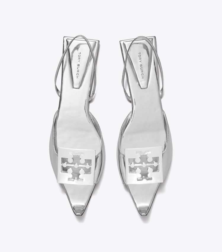 TORY BURCH WOMEN'S LOGO FLAT SLINGBACK SANDAL - Silver / Silver