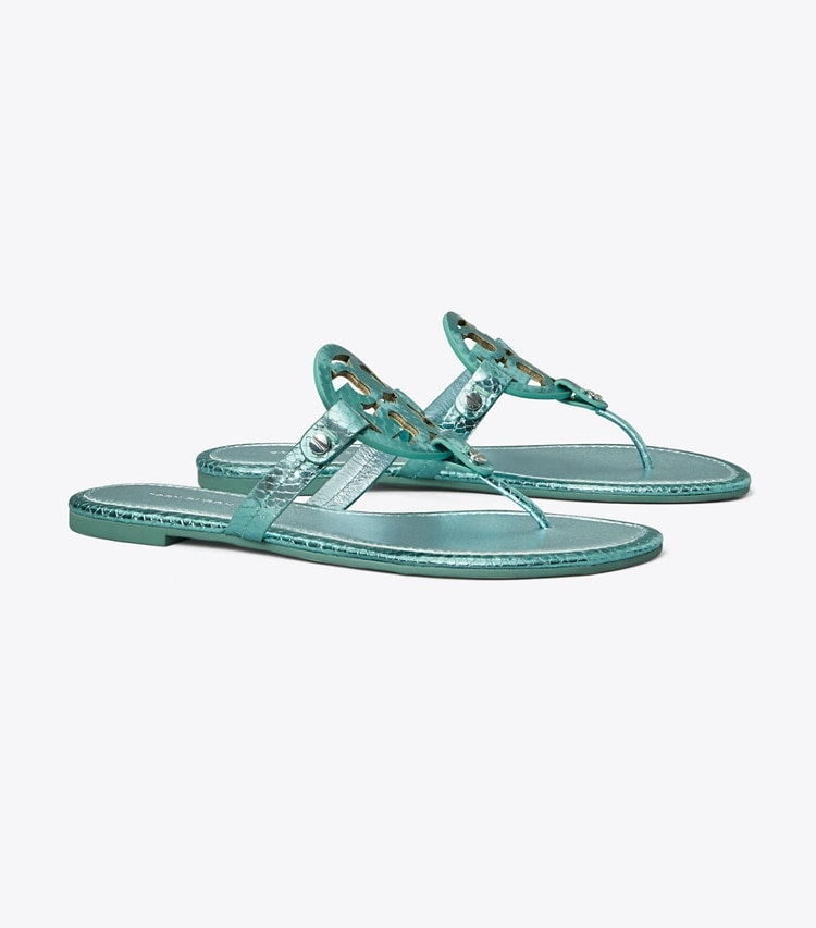 TORY BURCH WOMEN'S MILLER METALLIC SNAKE EMBOSSED SANDAL - Laguna Green