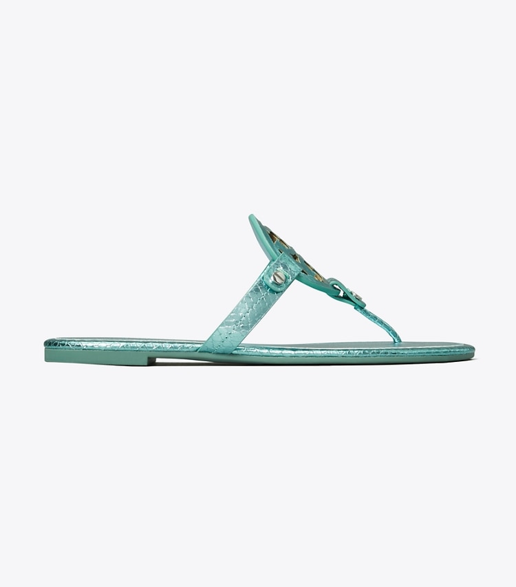 TORY BURCH WOMEN'S MILLER METALLIC SNAKE EMBOSSED SANDAL - Laguna Green