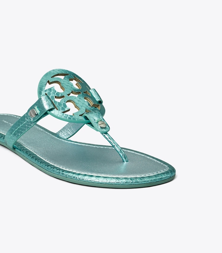 TORY BURCH WOMEN'S MILLER METALLIC SNAKE EMBOSSED SANDAL - Laguna Green