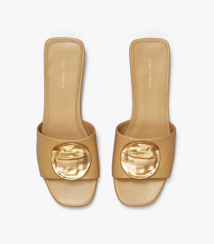 TORY BURCH WOMEN'S PATOS MULE SANDAL - Ginger Shortbread / Gold / Gold