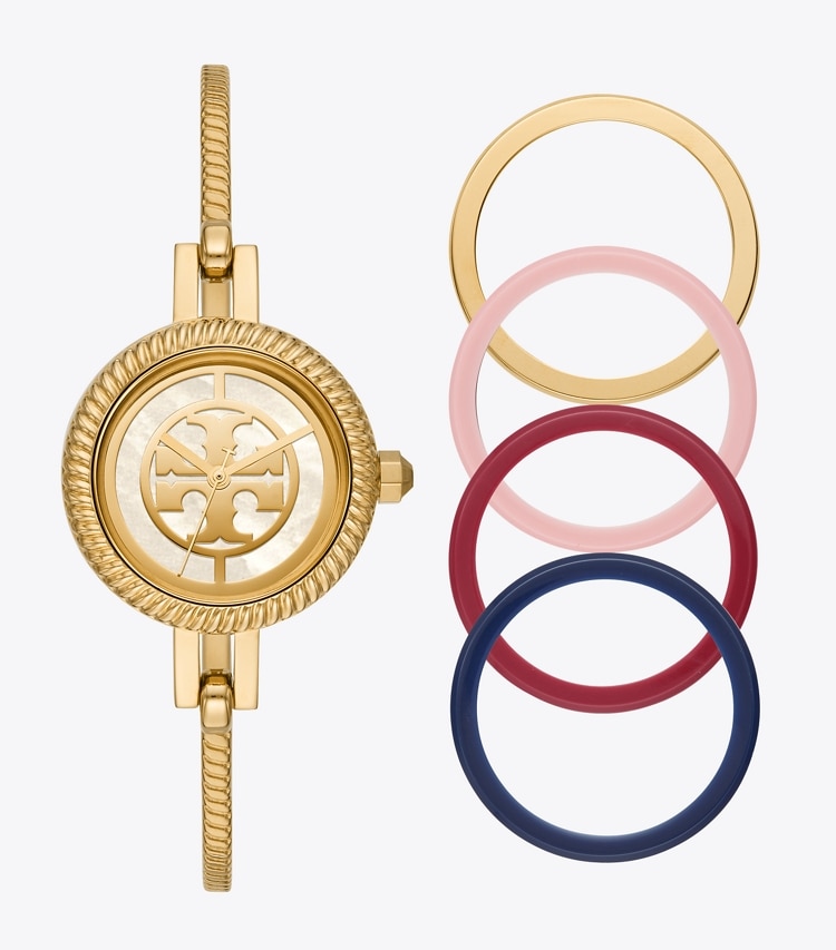 TORY BURCH WOMEN'S REVA BANGLE WATCH GIFT SET, GOLD-TONE STAINLESS STEEL/MULTI-COLOR - Gold/Multi