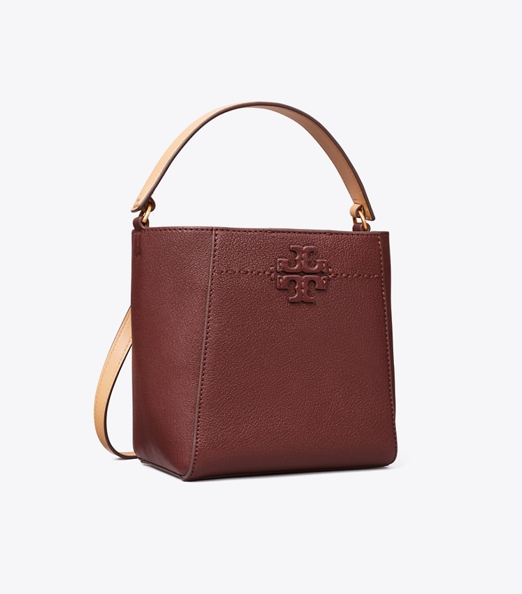 TORY BURCH WOMEN'S SMALL MCGRAW TEXTURED BUCKET BAG - Muscadine - Click Image to Close