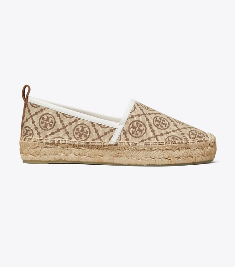 TORY BURCH WOMEN'S T MONOGRAM PLATFORM ESPADRILLE - Hazelnut Logo Jacquard / New Ivory