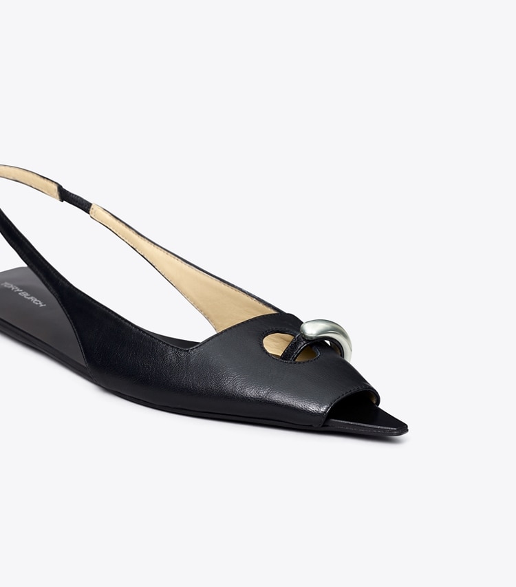 TORY BURCH WOMEN'S PIERCED SLINGBACK - Perfect Black / Perfect Black / Silver