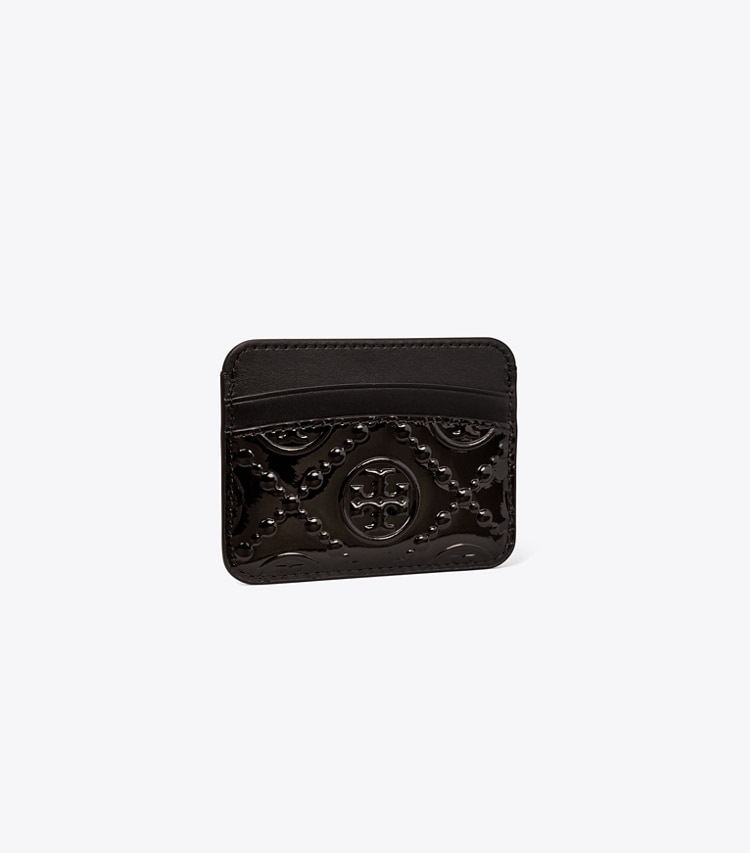 TORY BURCH WOMEN'S T MONOGRAM PATENT CARD CASE - Black - Click Image to Close