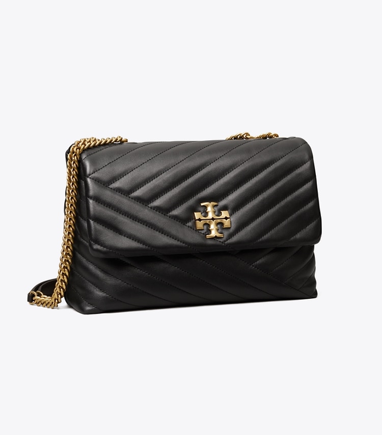 TORY BURCH WOMEN'S KIRA CHEVRON CONVERTIBLE SHOULDER BAG - Black / Rolled Brass