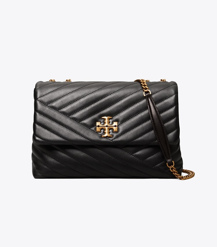 TORY BURCH WOMEN'S KIRA CHEVRON CONVERTIBLE SHOULDER BAG - Black / Rolled Brass