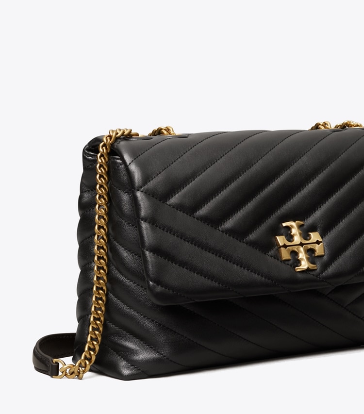 TORY BURCH WOMEN'S KIRA CHEVRON CONVERTIBLE SHOULDER BAG - Black / Rolled Brass