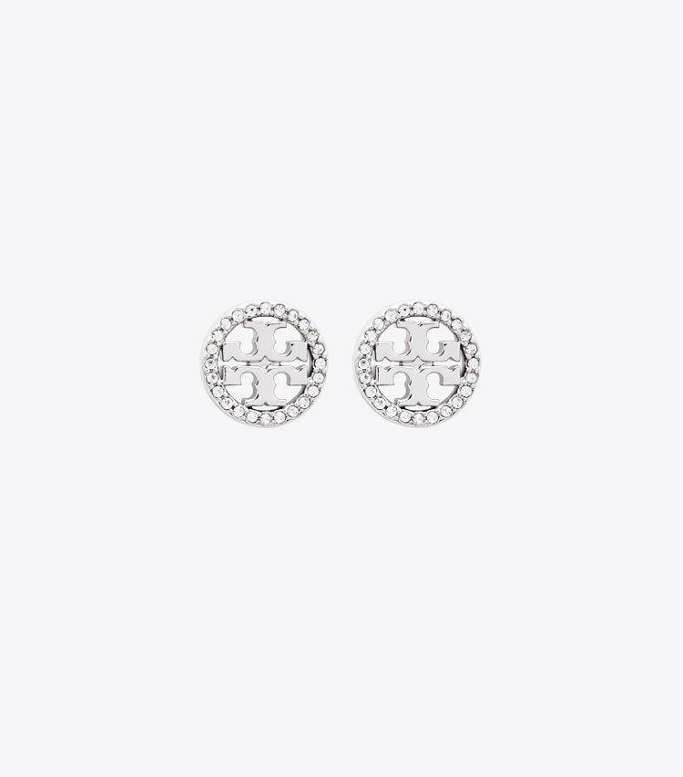 TORY BURCH WOMEN'S MILLER PAVe STUD EARRING - Tory Silver/Crystal - Click Image to Close