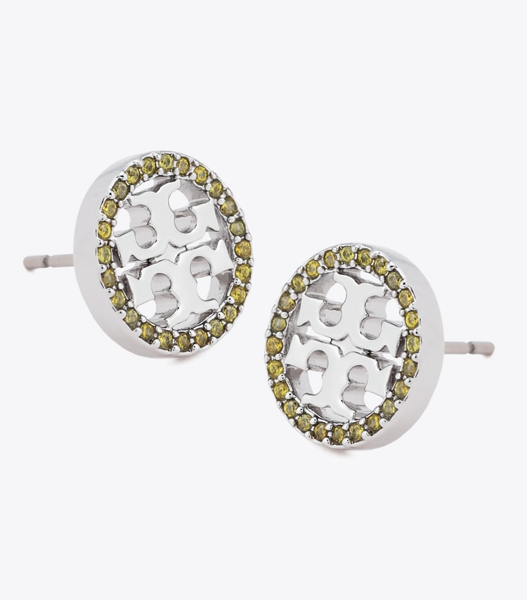 TORY BURCH WOMEN'S MILLER PAVe STUD EARRING - Tory Silver / Olive