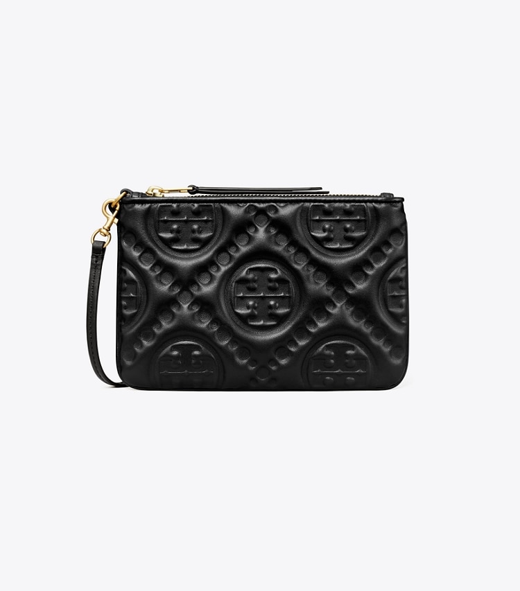 TORY BURCH WOMEN'S T MONOGRAM EMBOSSED POUCH - Black