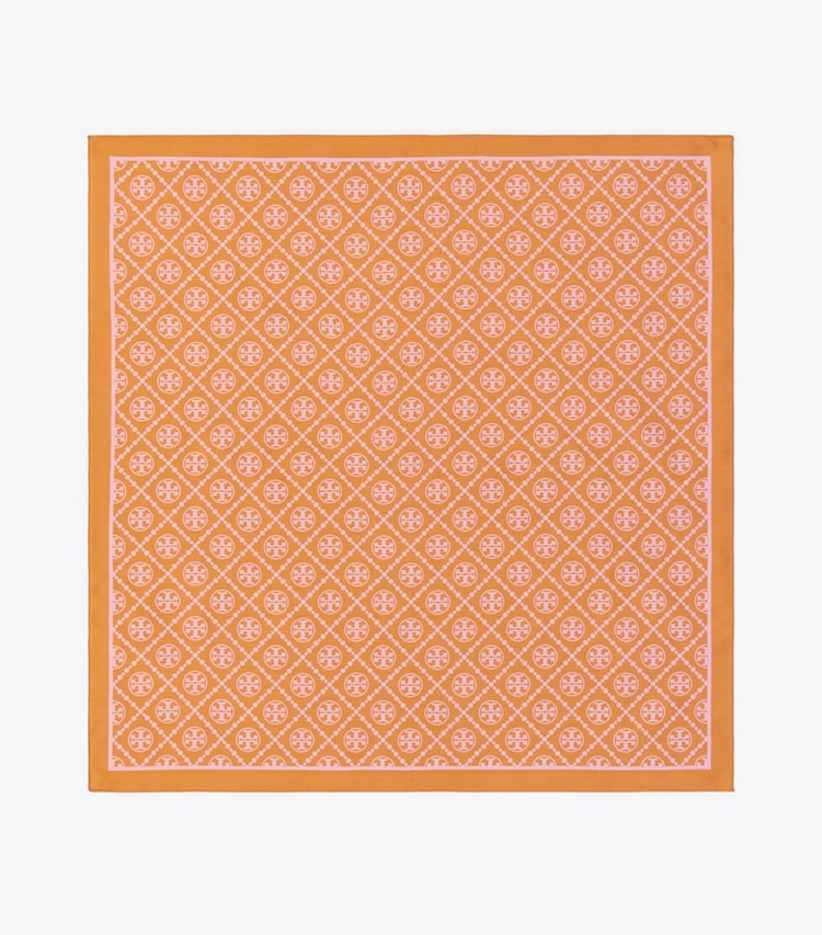 TORY BURCH WOMEN'S T MONOGRAM TWO-TONE SCARF - Golden Marigold / Pink - Click Image to Close