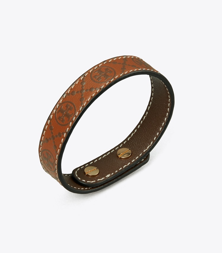 TORY BURCH WOMEN'S MILLER LEATHER BRACELET - Tory Gold / Classic Cuoio / Cold Brew