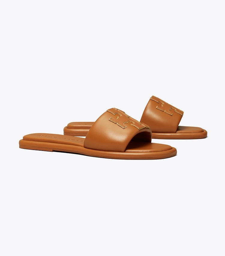 TORY BURCH WOMEN'S DOUBLE T SPORT SLIDE - Bourbon Miele / Gold