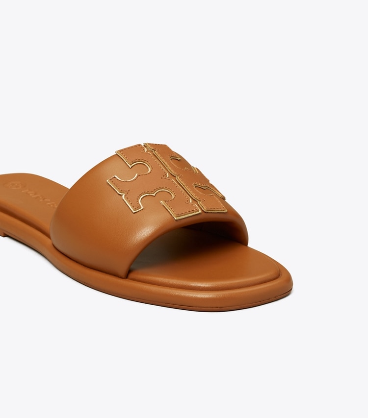 TORY BURCH WOMEN'S DOUBLE T SPORT SLIDE - Bourbon Miele / Gold