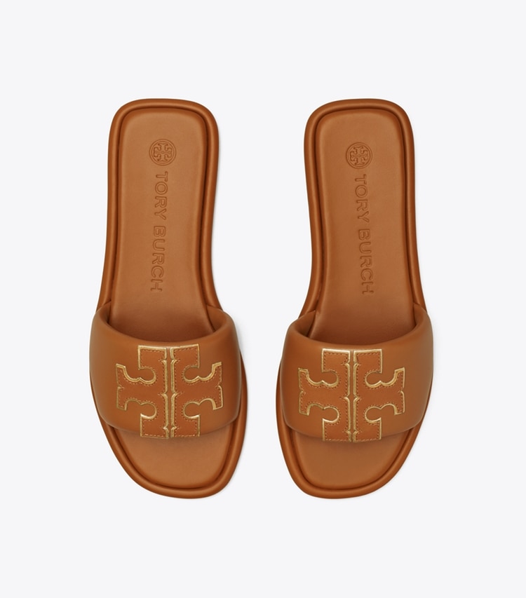 TORY BURCH WOMEN'S DOUBLE T SPORT SLIDE - Bourbon Miele / Gold